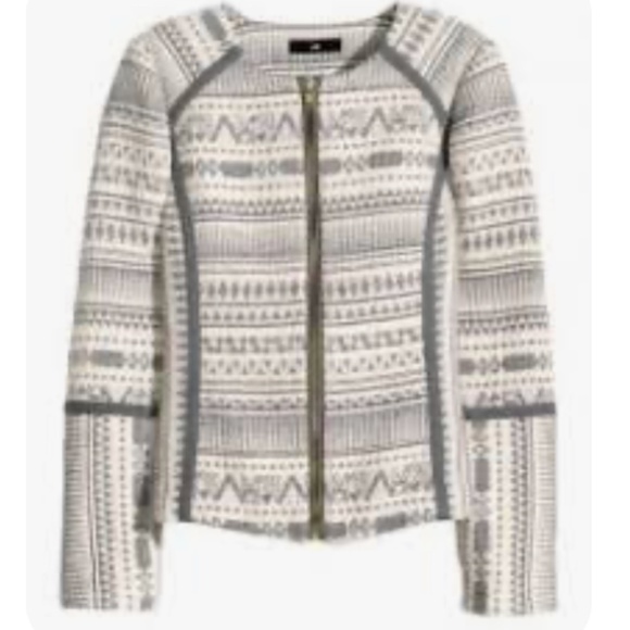 H&M Gray/Blue Cotton Blend Jacquard Full Zip Moto Jacket Blazer Size 10 EUC - Picture 1 of 6